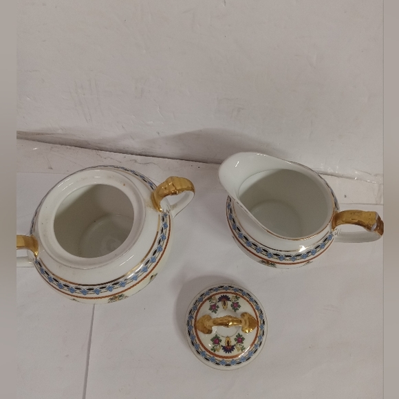 Rare Vintage 3 Pc. TK Thuny Czechoslovakia Sugar & Creamer Porcelain w/handles - Picture 3 of 6